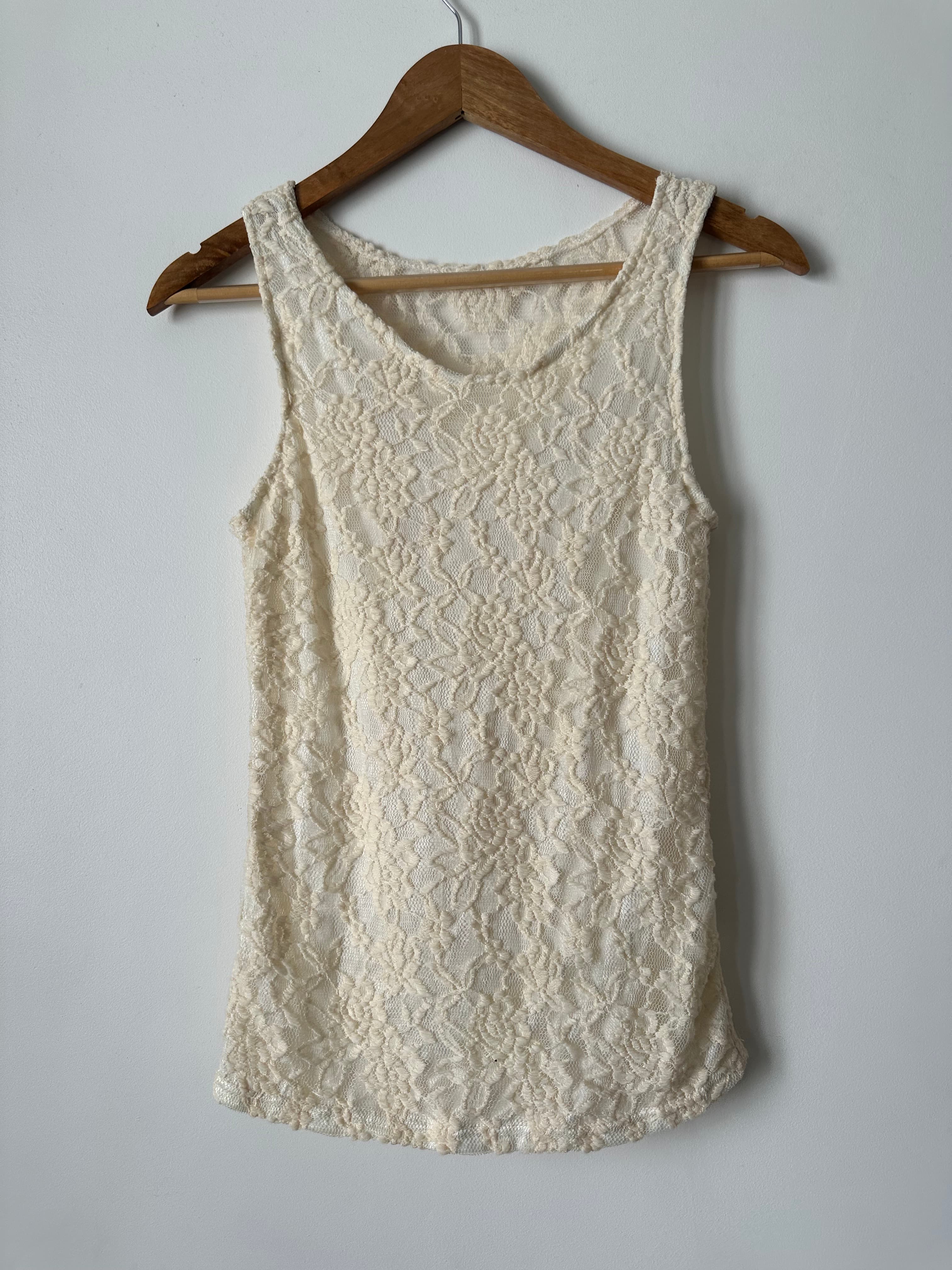 Lace tank top with sheer back